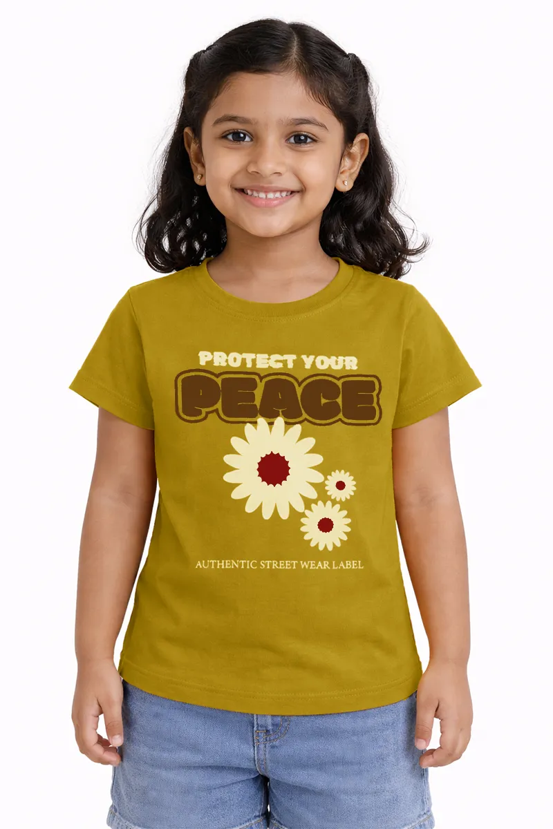 Printed T-Shirt for Girls - Mustard