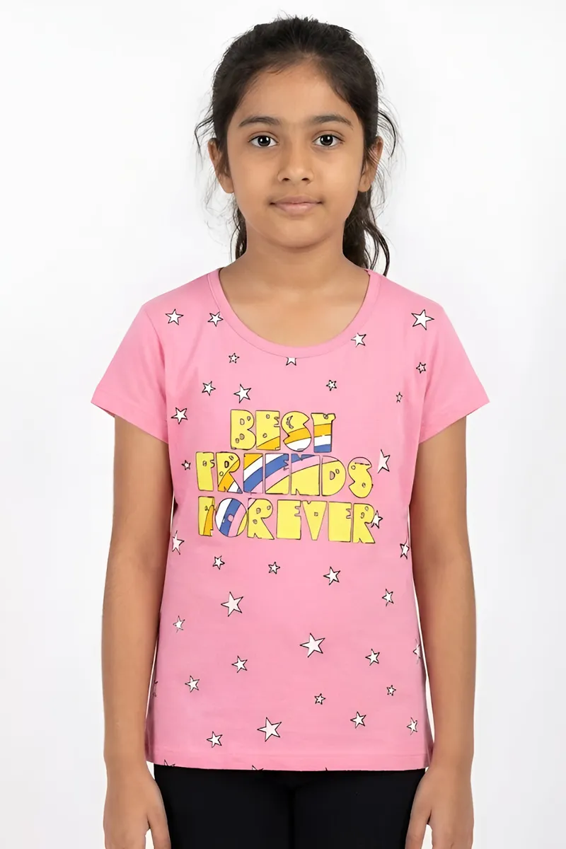 Printed Cotton T-Shirt for Girls - Pink CLGT0066PIN1112