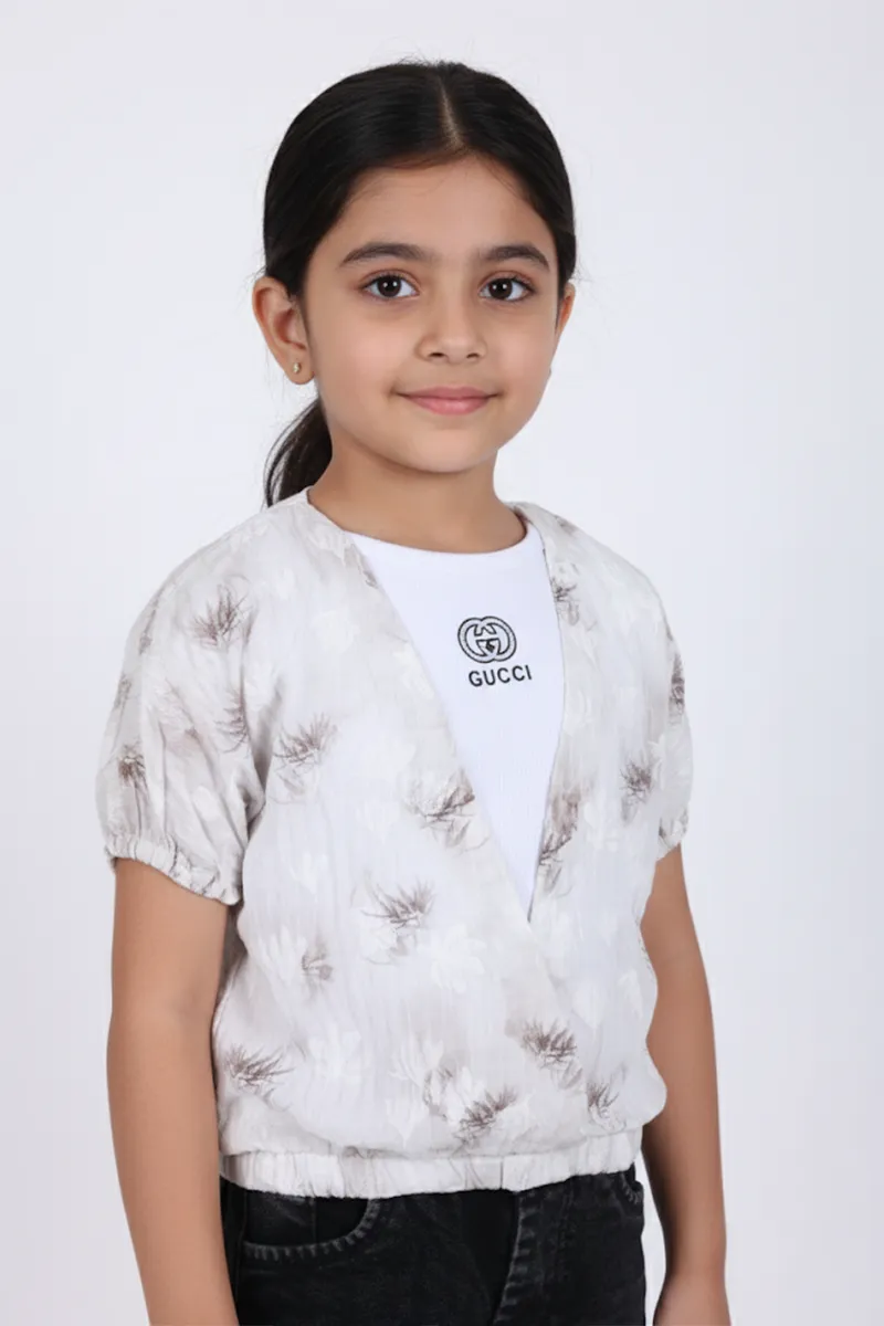 Girl's Cotton Printed Top - Brown CLGT006BRO1213