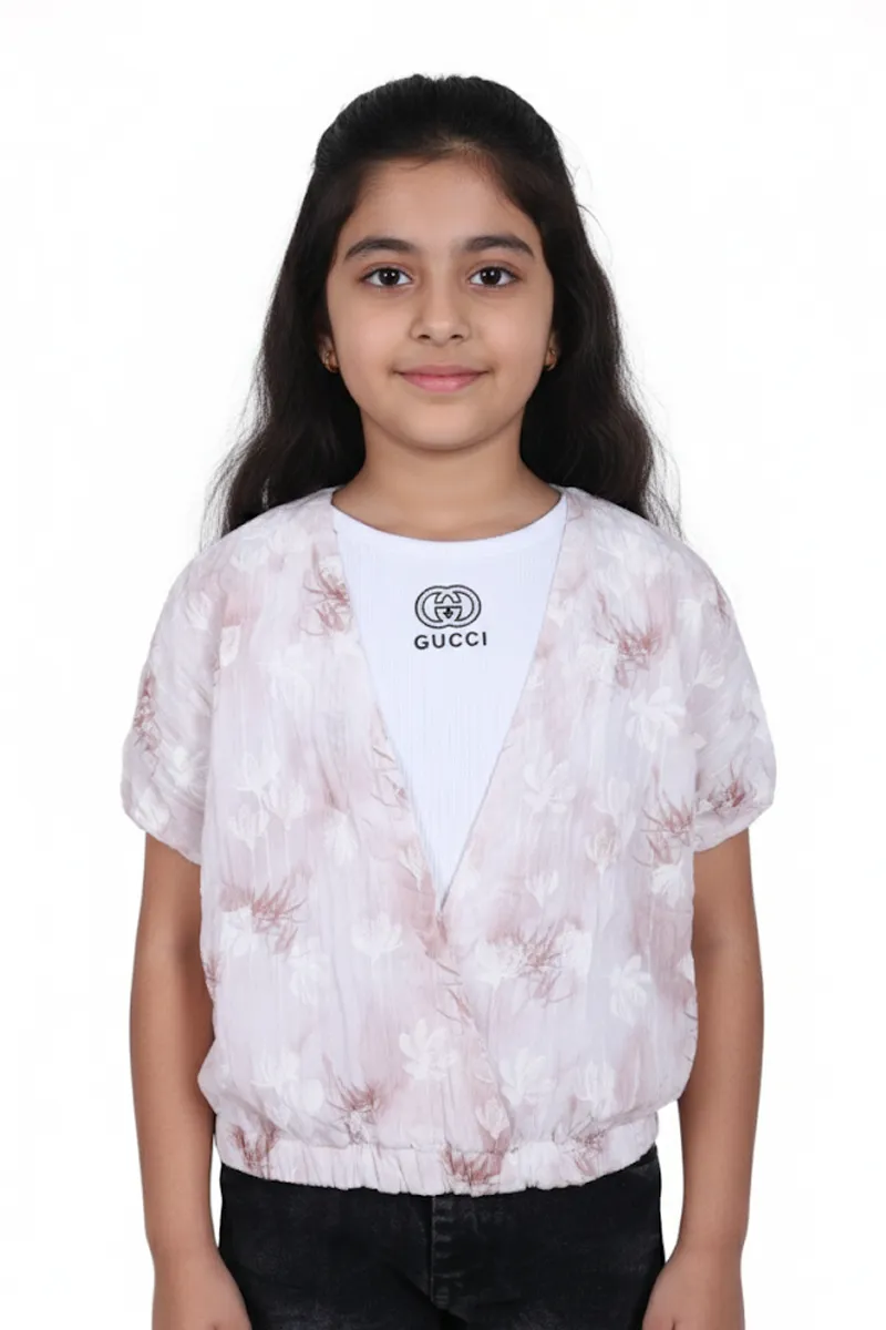 Girl's Cotton Printed Top - Light Brown CLGT006LIGBRO1011