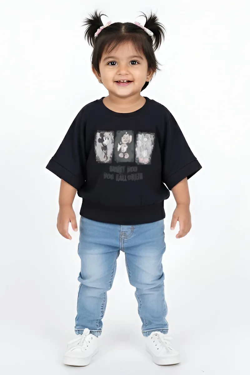 Girl's Cotton Graphic Printed Top - Black CLGT007BLA67YR