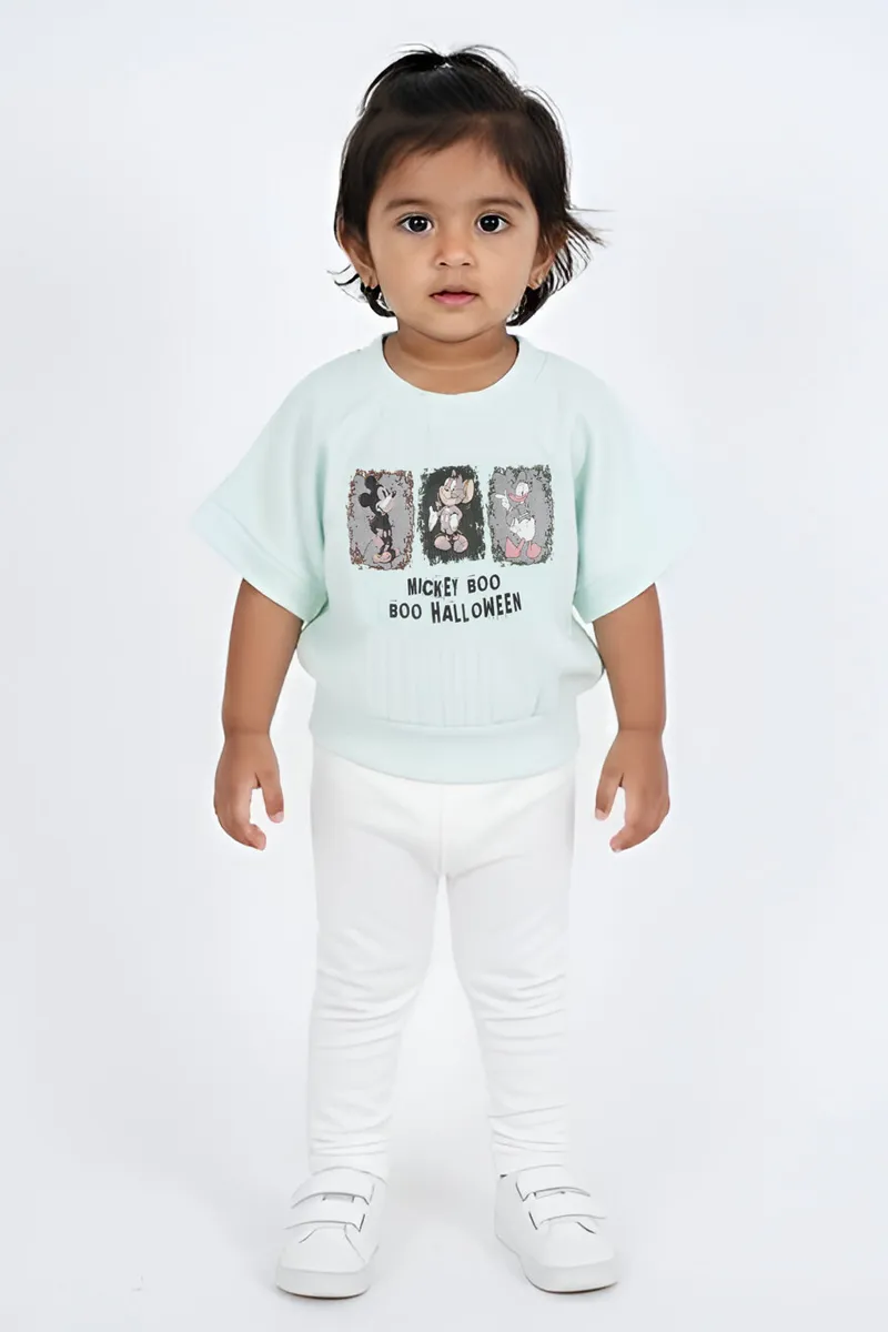 Girl's Cotton Graphic Printed Top - Mint Green CLGT007MINGRN78YR