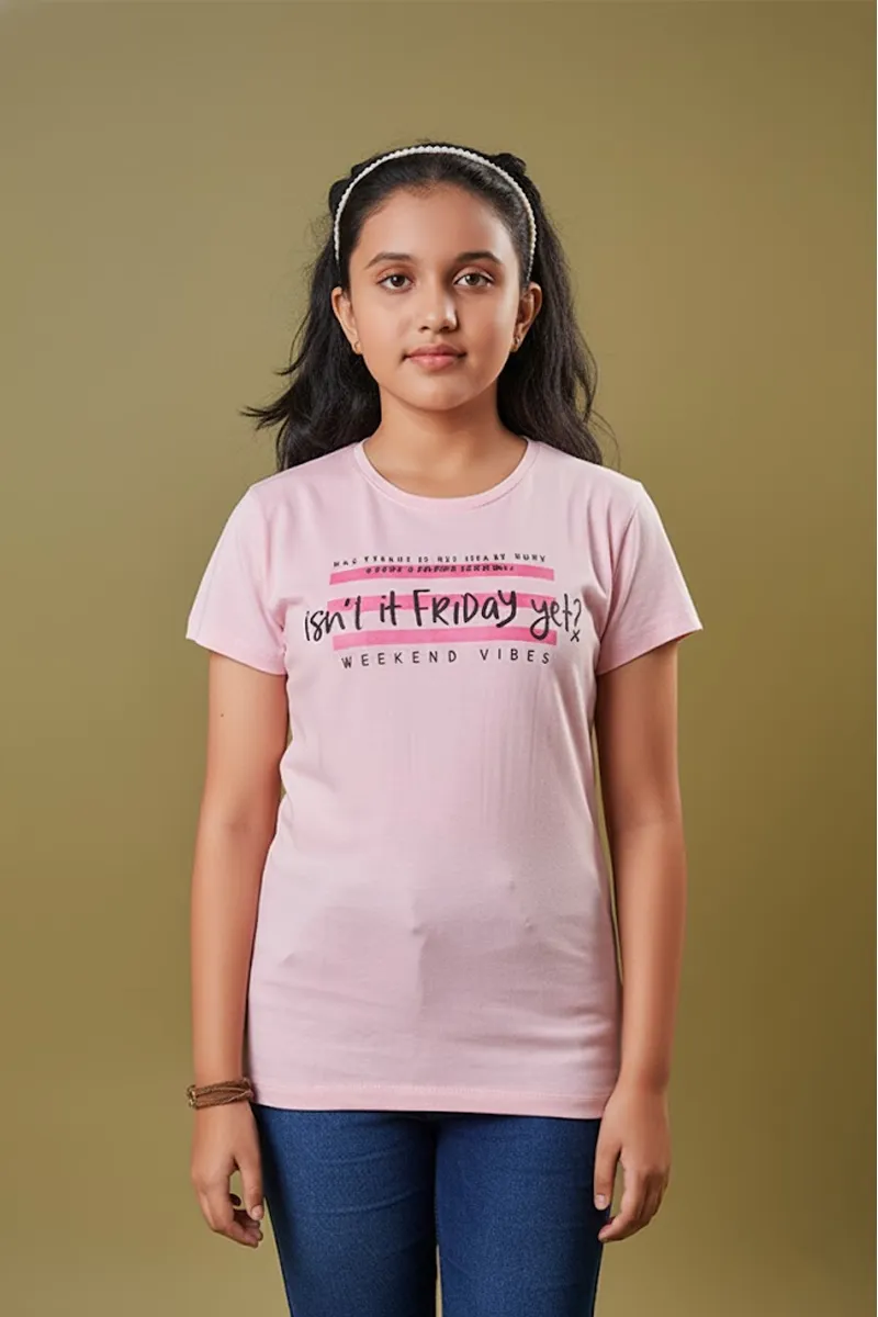 Cotton Printed T-Shirt for Girls - Baby Pink-CLGT0088BAB45YR