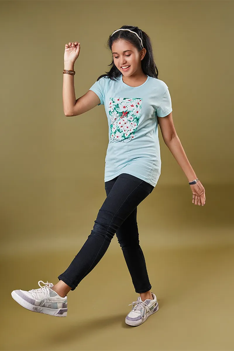 Cotton Printed T-Shirt for Girls - Blue-CLGT0088BLU45YR