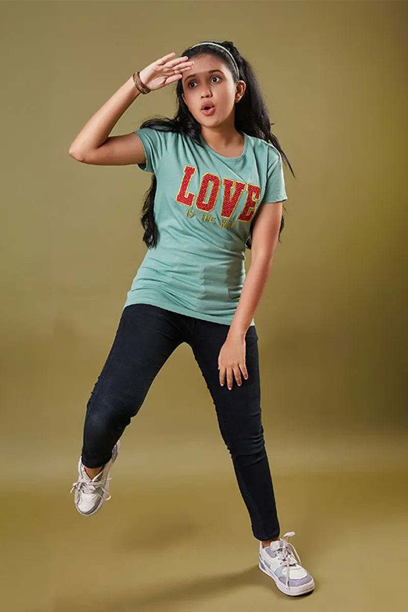 Cotton Printed T-Shirt for Girls - Green-CLGT0088GRE45YR
