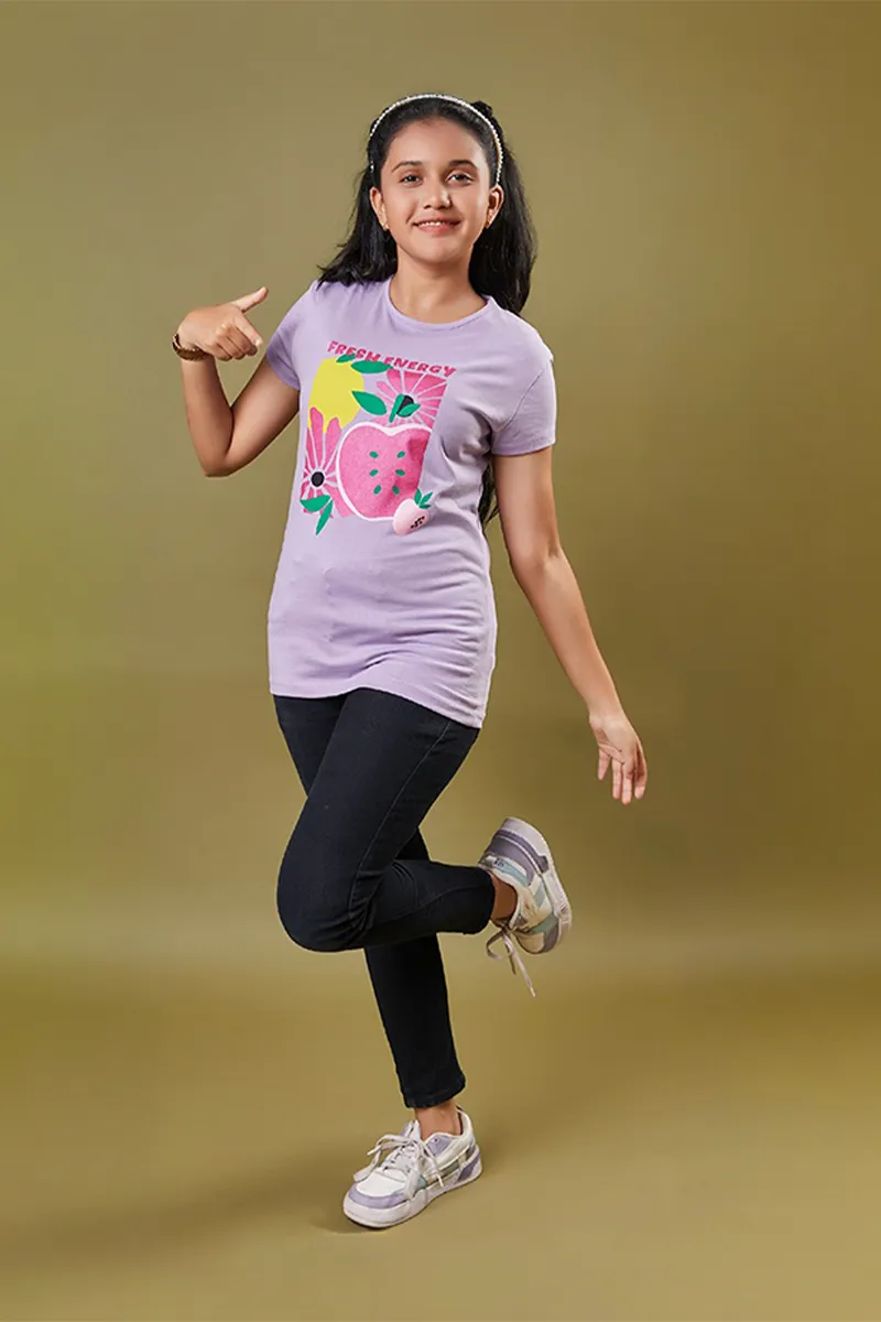 Cotton Printed T-Shirt for Girls - Lavender-CLGT0088LAV 67Y