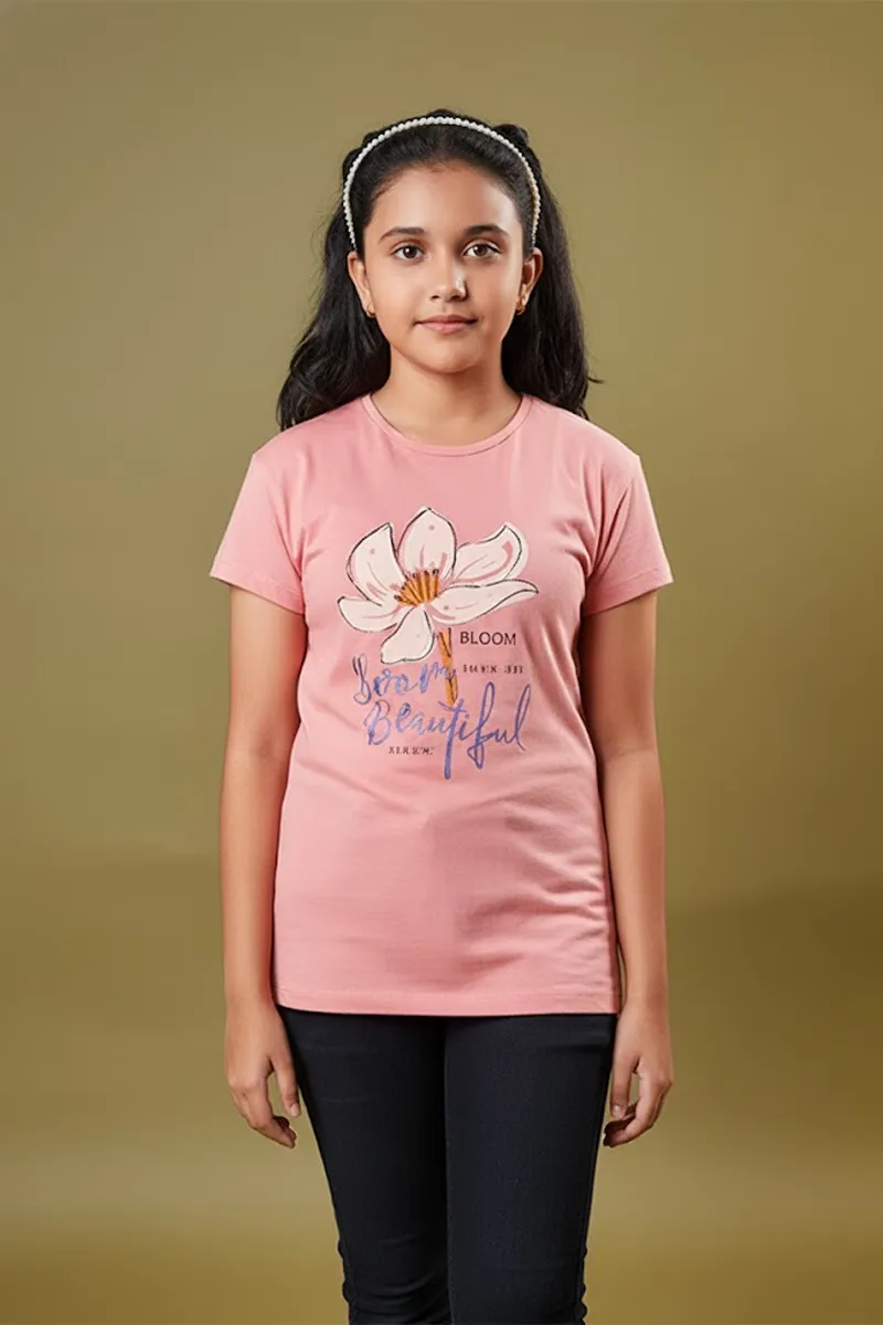 Cotton Printed T-Shirt for Girls - Pink-CLGT0088PIN45YR