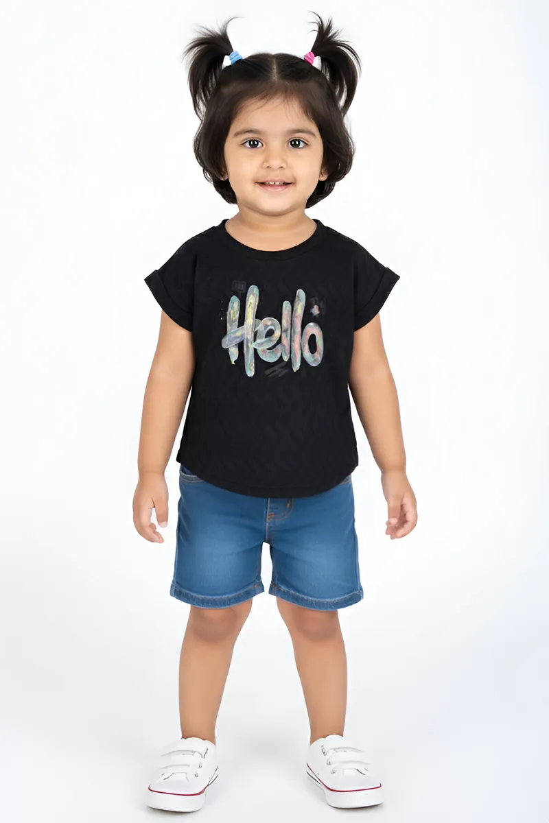 Girl's Cotton Graphic Printed Top - Black CLGT008BLA56YR