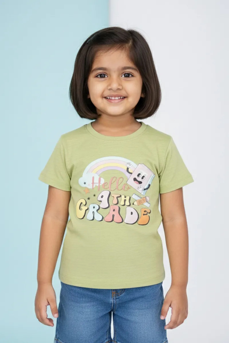 Cotton Lycra Printed T-Shirt for Girls - Green CLGT0095GRN56YRS