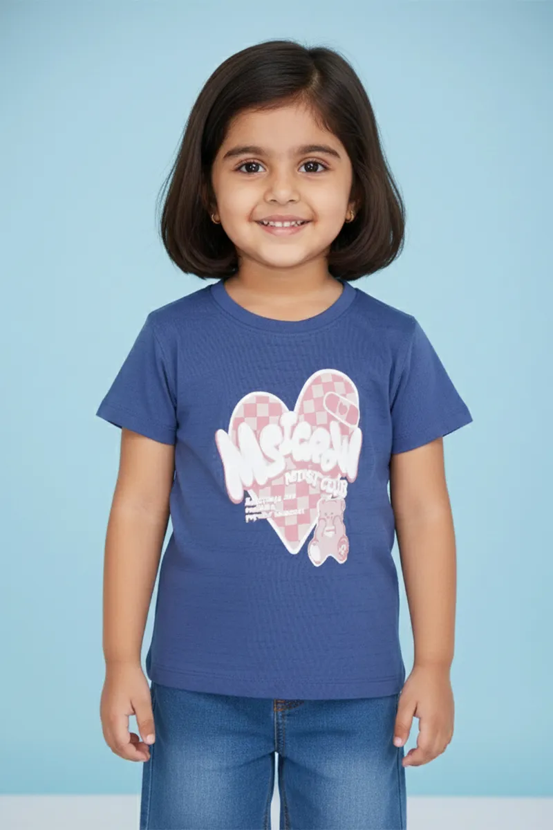 Cotton Lycra Printed T-Shirt for Girls - Navy Blue CLGT0097NAVBLU45YRS