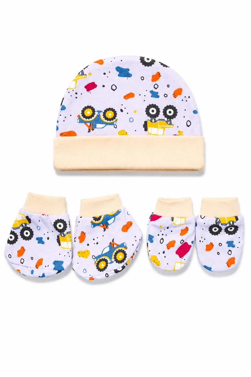 Cotton Printed Cap Mitten Booty Set for Babies - Sandal