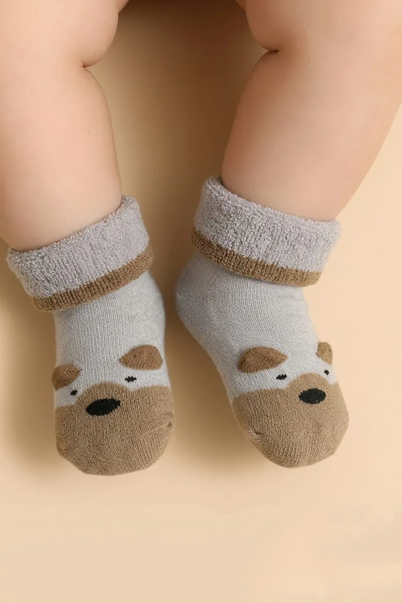Cotton Printed Socks/Booties for Babies - Grey