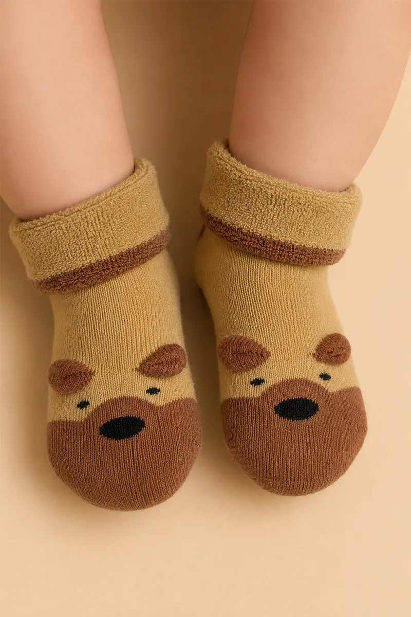 Cotton Printed Socks/Booties for Babies - Khaki CLJB00151KHA09M