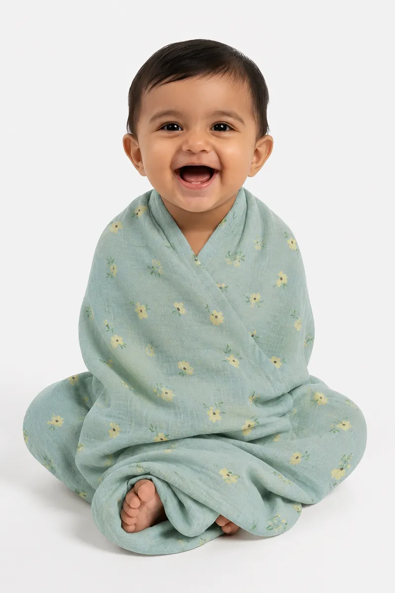 Muslin Cotton Printed Towel for Babies - Green