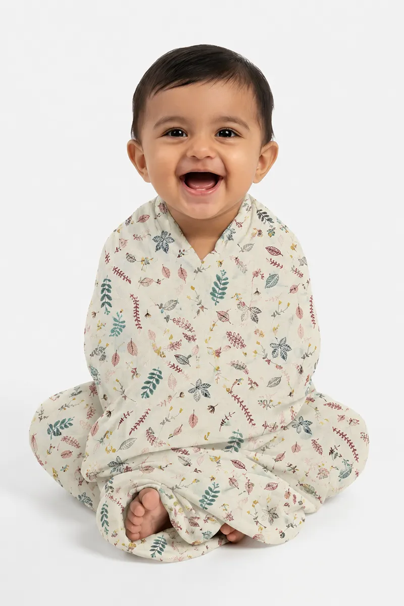 Muslin Cotton Printed Towel for Babies - Cream
