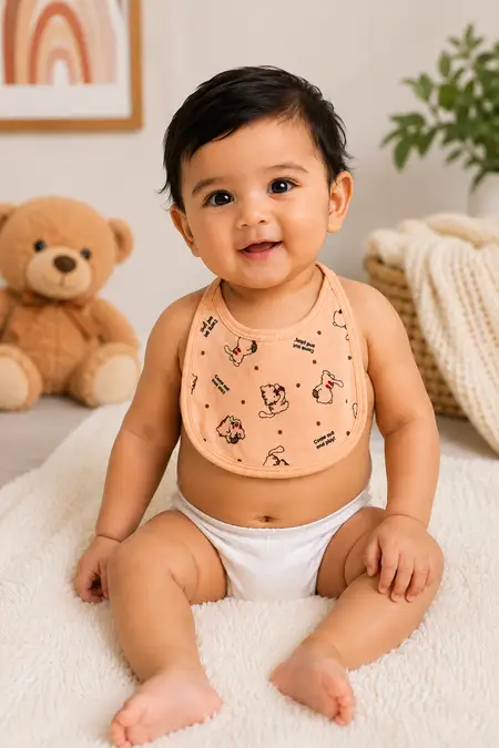 Cotton Printed Bib for Babies - Peach