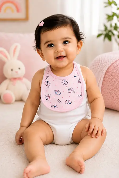 Cotton Printed Bib for Babies - Pink