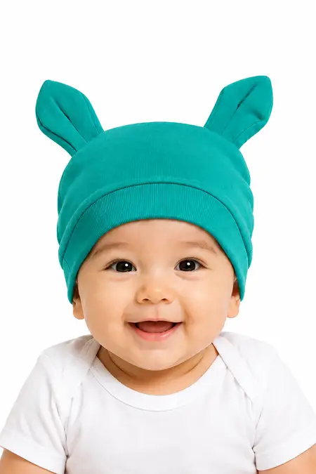 Cotton Solid Rabbit Cap for Babies - Green CLJB00160GRN03M