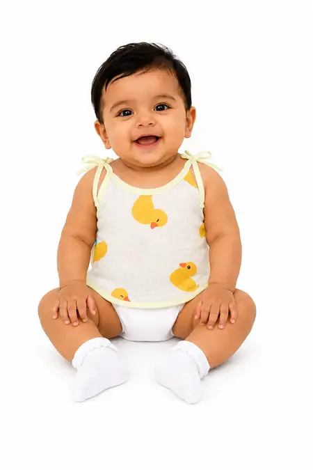 Muslin Printed Knot Jhabla for Babies - White