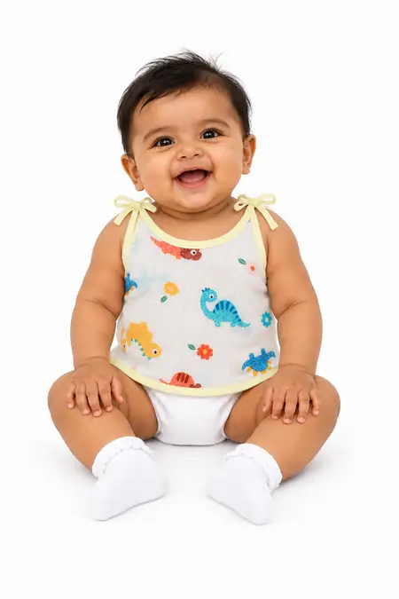 Muslin Printed Knot Jhabla for Babies - White
