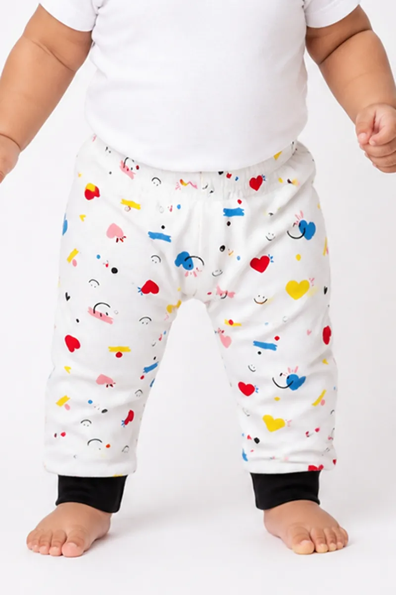 Cotton Printed Pant for Babies - White