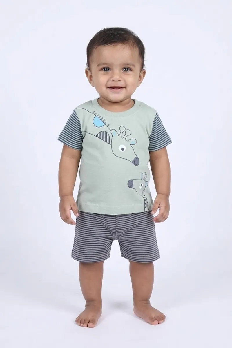 Cotton T-Shirt with Shorts Set for Baby Boy - Green