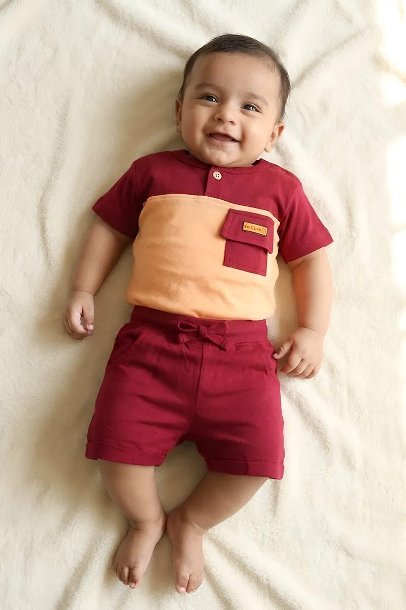 Cotton T-Shirt with Shorts Set for Baby Boy - Orange CLJBCL00107ORA36M