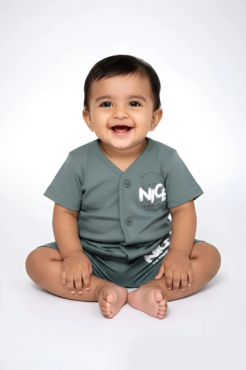 Cotton Solid Shirt and Shorts Set for Babies - Green