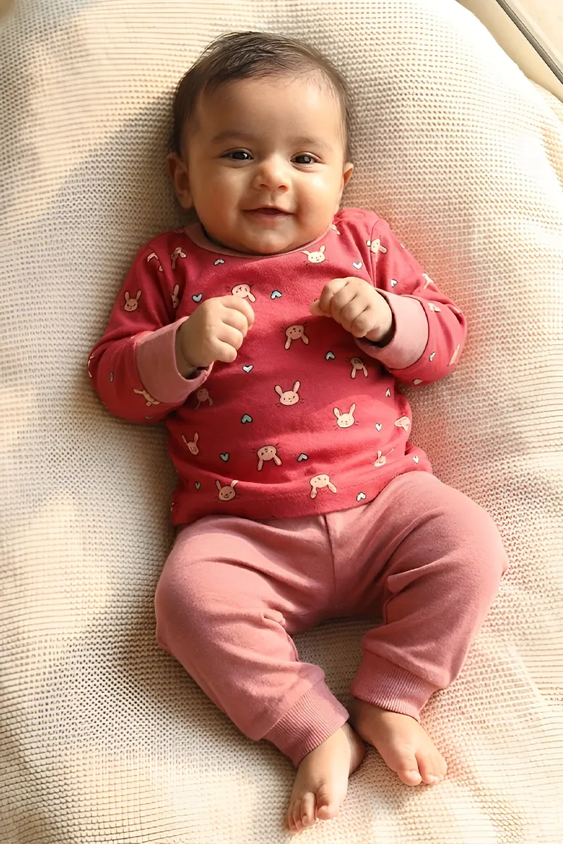 Cotton Printed Top and Pant Set for Baby Girl - Maroon
