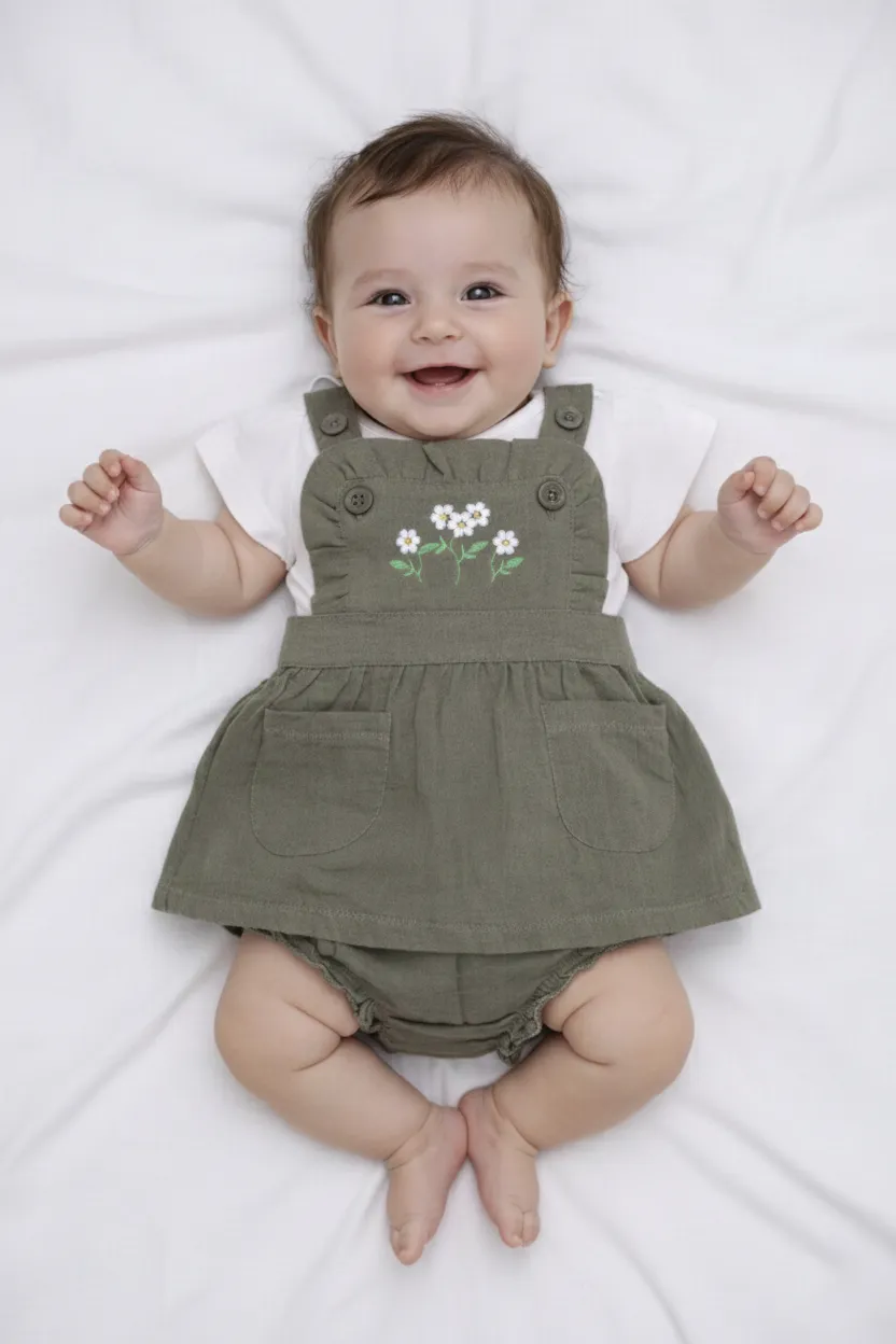 Cotton Solid Frock with Panty Set for Baby Girl - Olive CLJBCL0011OLI912M