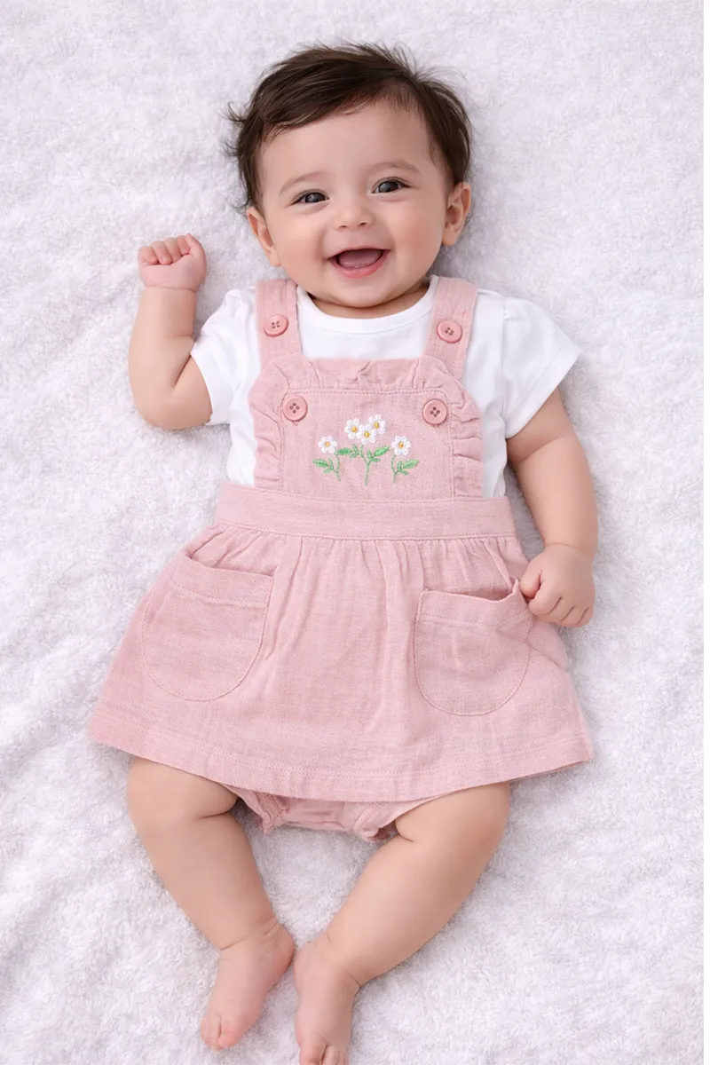 Cotton Solid Frock with Panty Set for Baby Girl - Pink