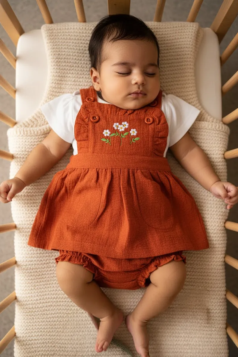 Cotton Solid Frock with Panty Set for Baby Girl - Rust CLJBCL0011RUS69M