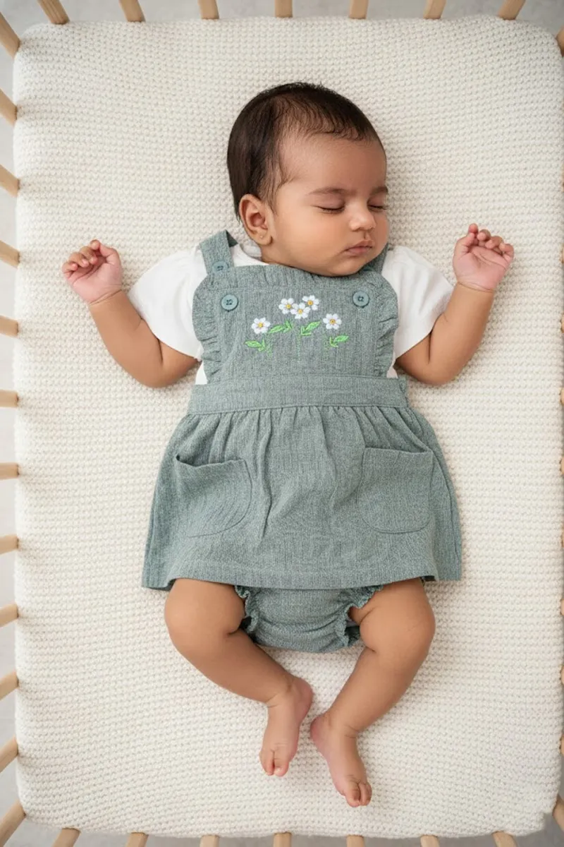 Cotton Solid Frock with Panty Set for Baby Girl - Sage CLJBCL0011SAG912M