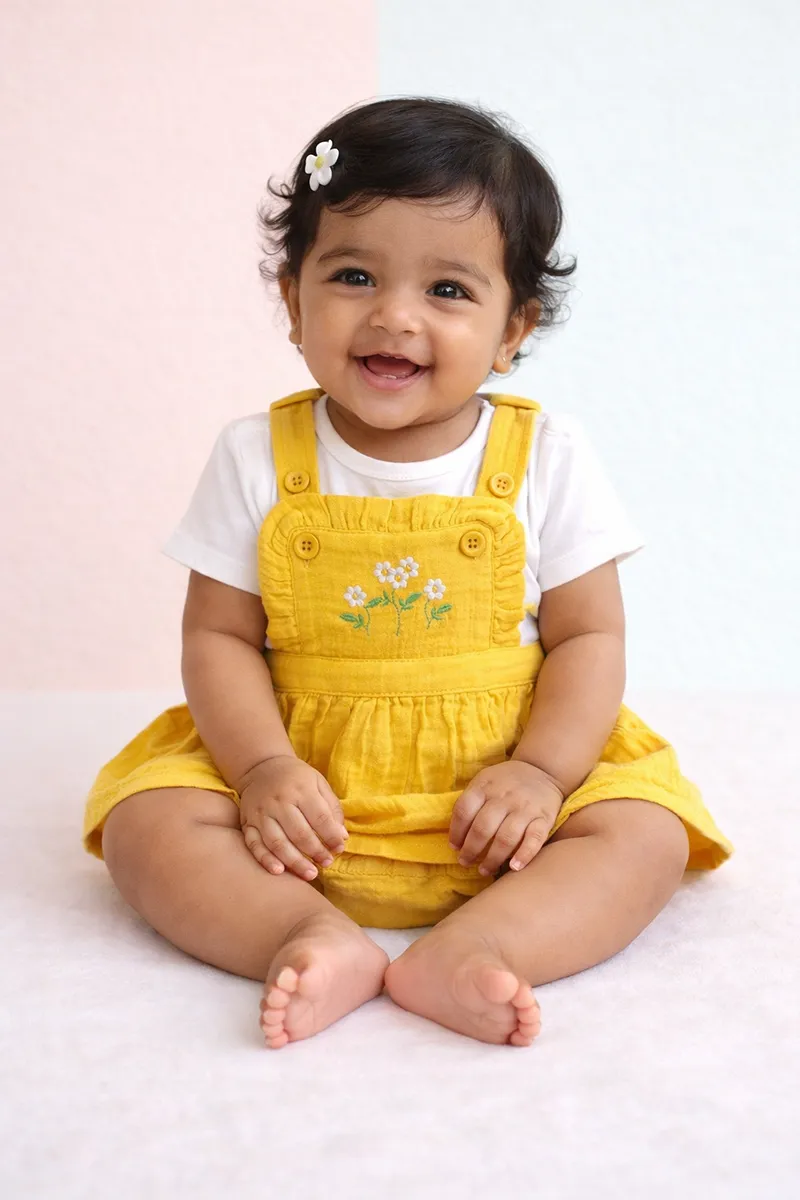 Cotton Solid Frock with Panty Set for Baby Girl - Yellow CLJBCL0011YEL69M