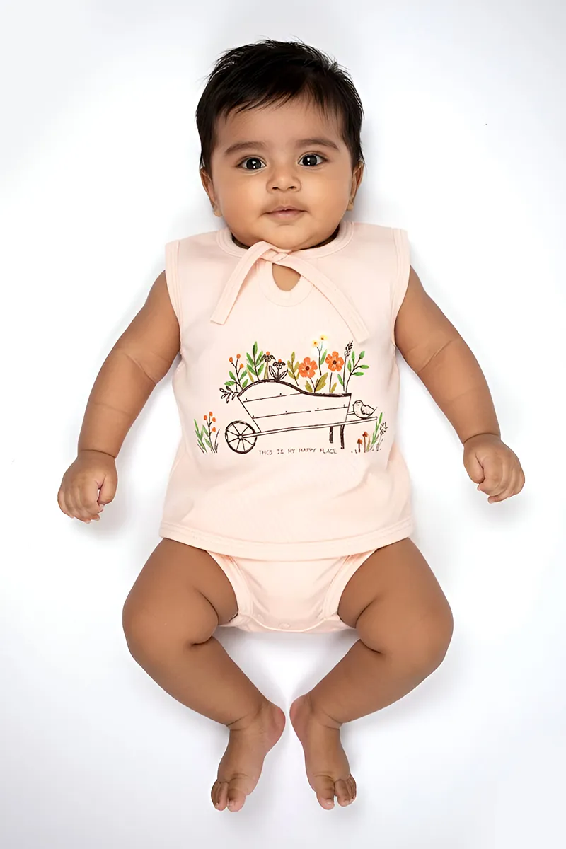 Cotton Printed Top and Panty Set for Babies - Peach CLJBCL00121PEA03M