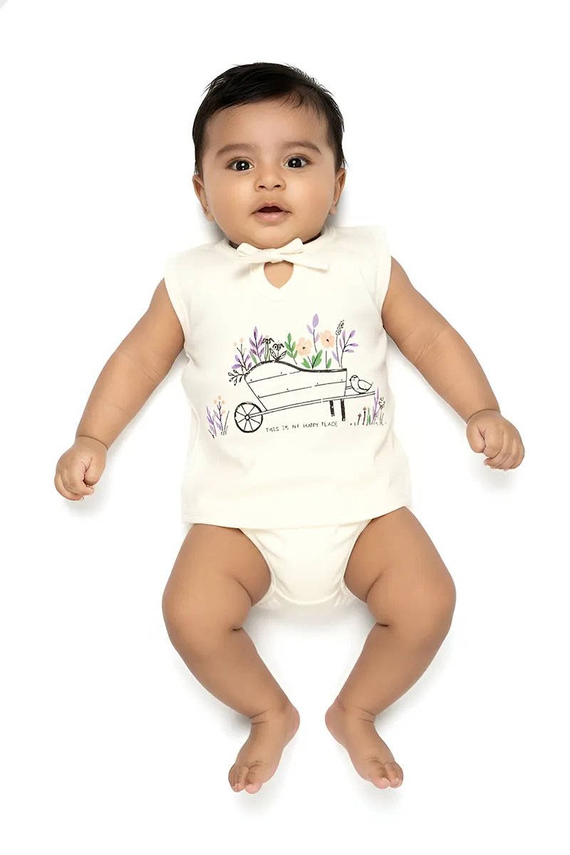 Cotton Printed Top and Panty Set for Babies - Yellow