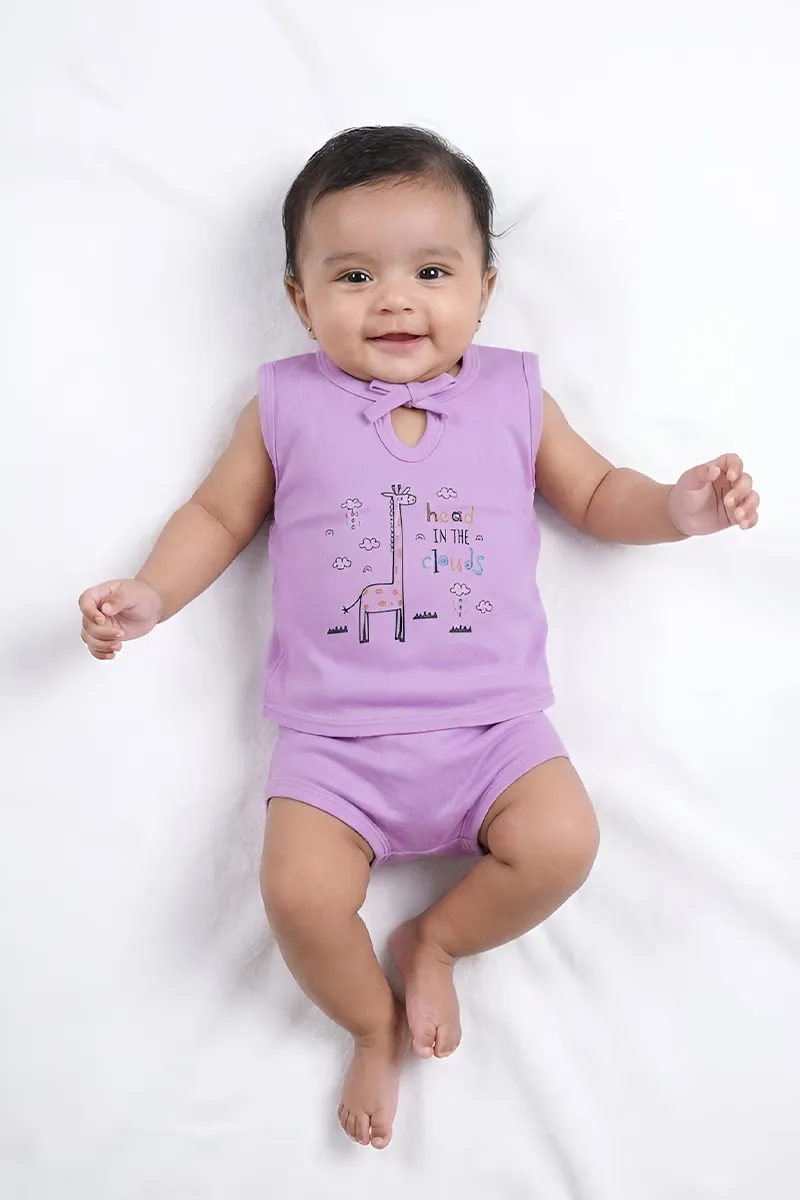 Cotton Printed Top and Panty Set for Babies - Lavender CLJBCL00122LAV03M