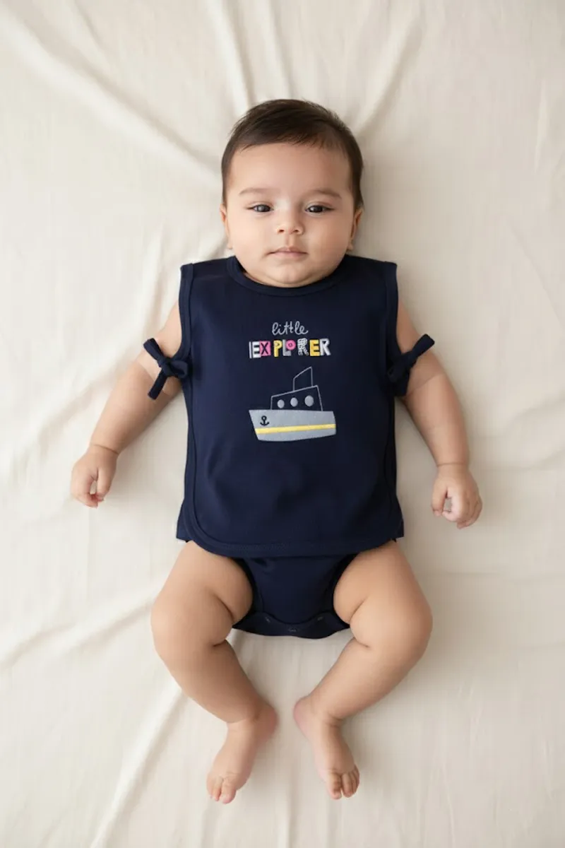 Cotton Printed Top and Panty Set for Babies - Navy Blue