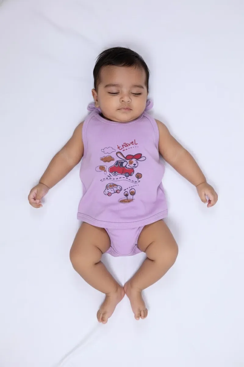 Cotton Printed Top and Panty Set for Babies - Lavender CLJBCL00132LAV03M