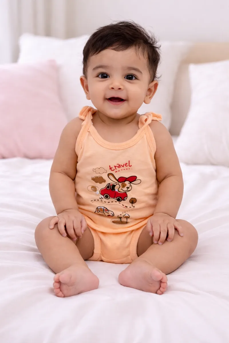 Cotton Printed Top and Panty Set for Babies - Peach CLJBCL00132PEA03M