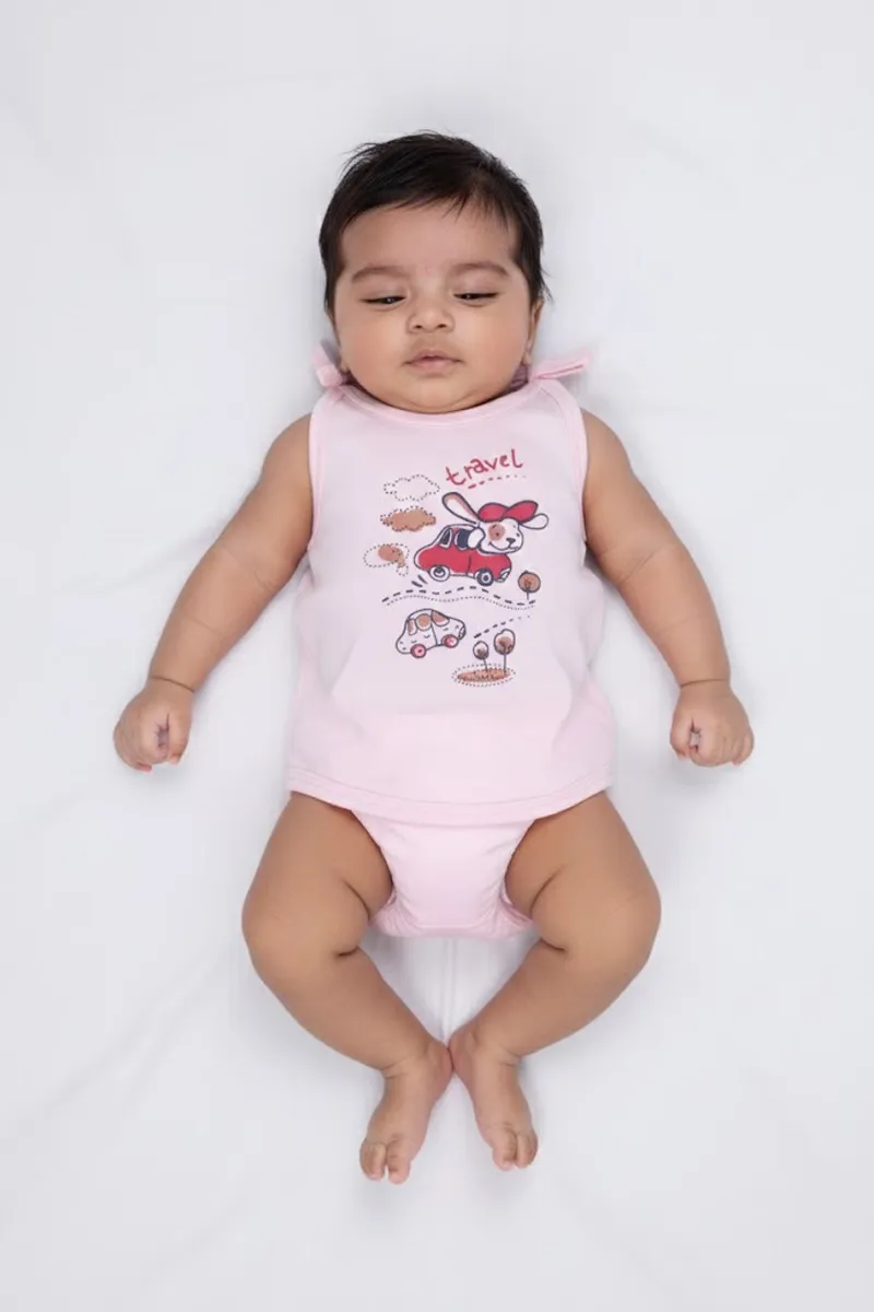 Cotton Printed Top and Panty Set for Babies - Pink CLJBCL00132PIN03M