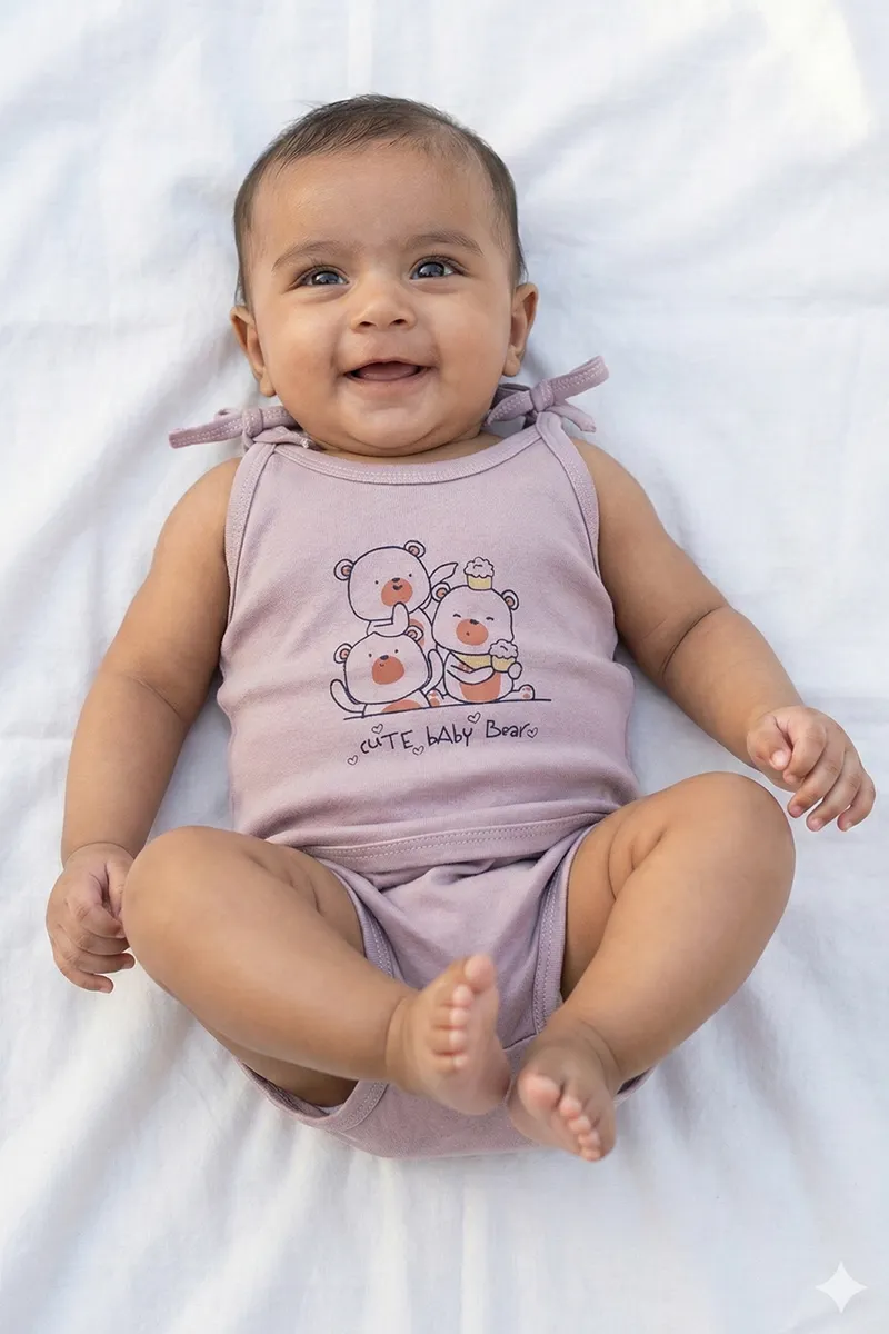 Cotton Printed Top and Panty Set for Babies - Brown