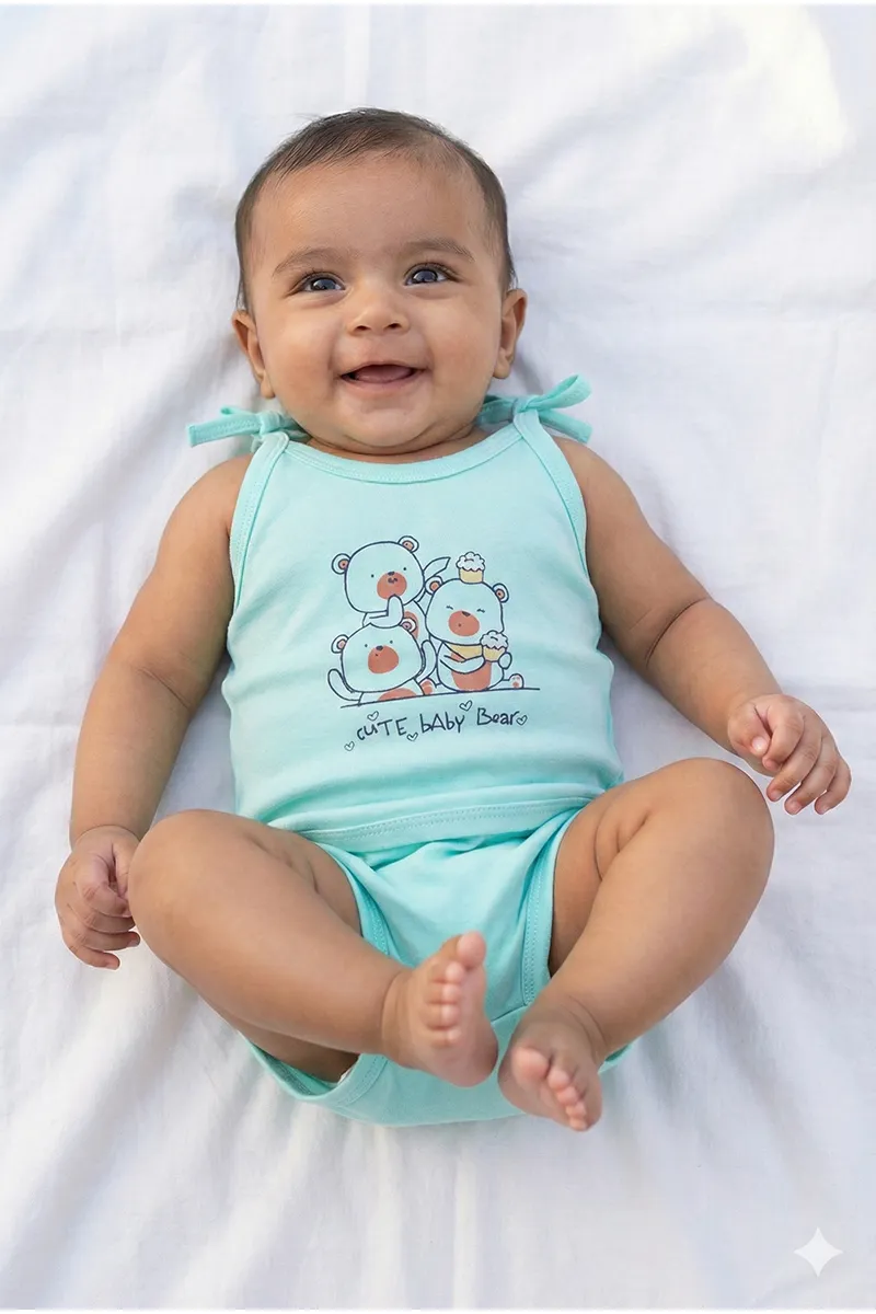 Cotton Printed Top and Panty Set for Babies - Green CLJBCL00133GRN03M