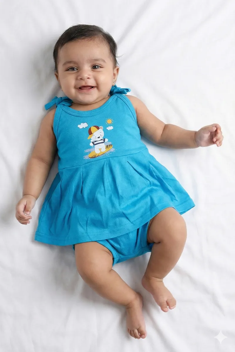 Cotton Solid Frock and Panty Set for Baby Girl - Blue CLJBCL00136BLU03M