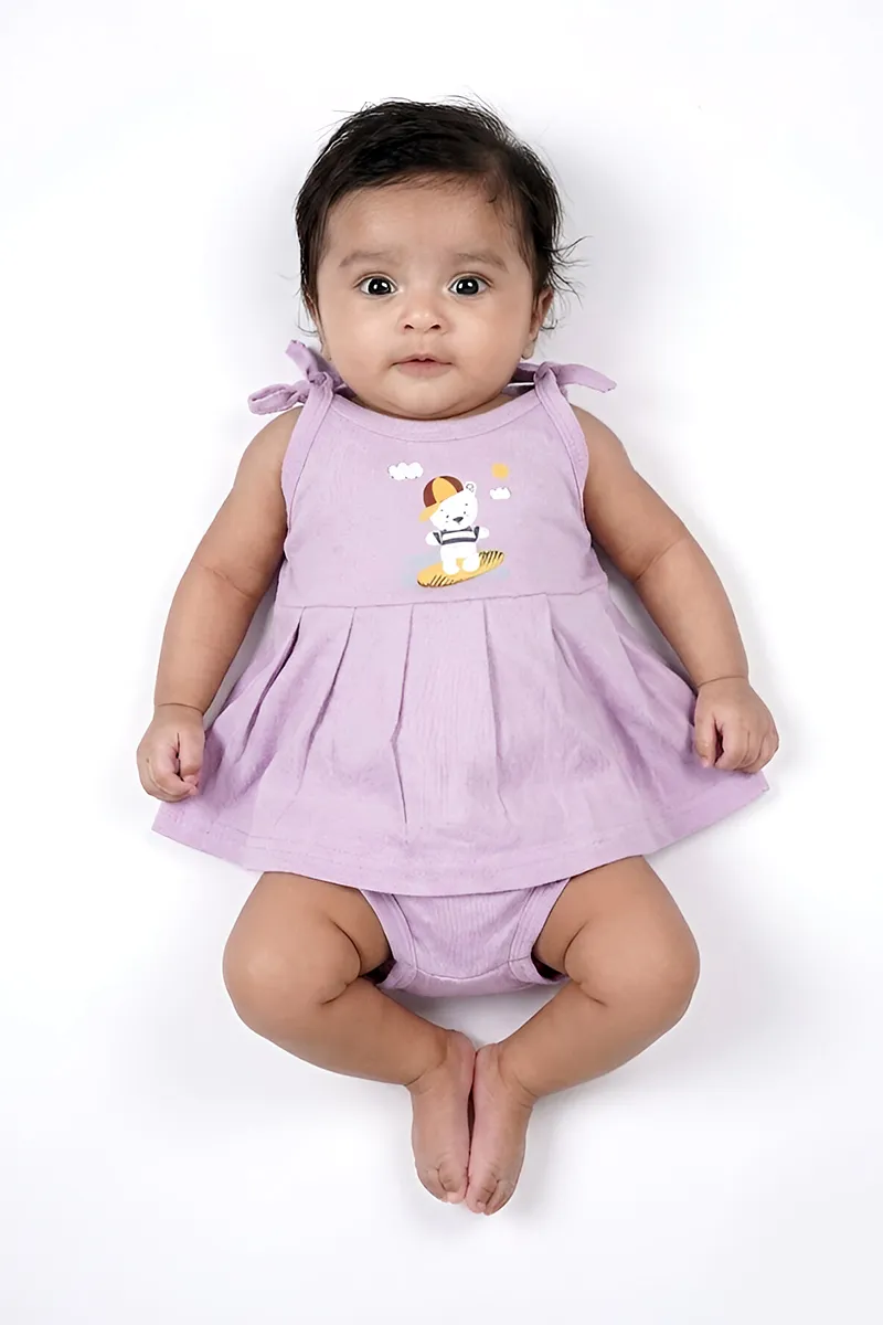 Cotton Solid Frock and Panty Set for Baby Girl - Lavender CLJBCL00136LAV03M