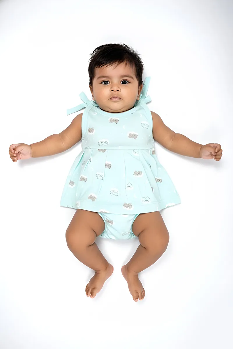 Cotton Printed Frock and Panty Set for Baby Girl - Light Green