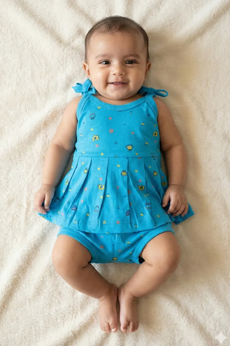 Cotton Printed Frock and Panty Set for Baby Girl - Blue CLJBCL00149BLU03M