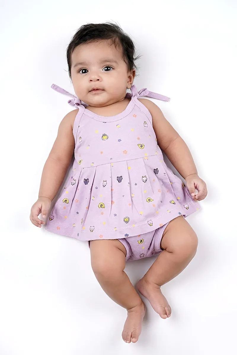 Cotton Printed Frock and Panty Set for Baby Girl - Lavender