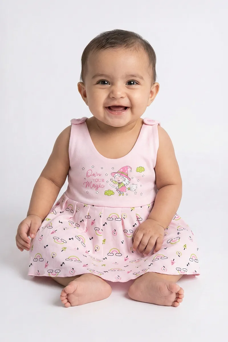 Printed Sleeveless Frock for Baby Girl - Pink