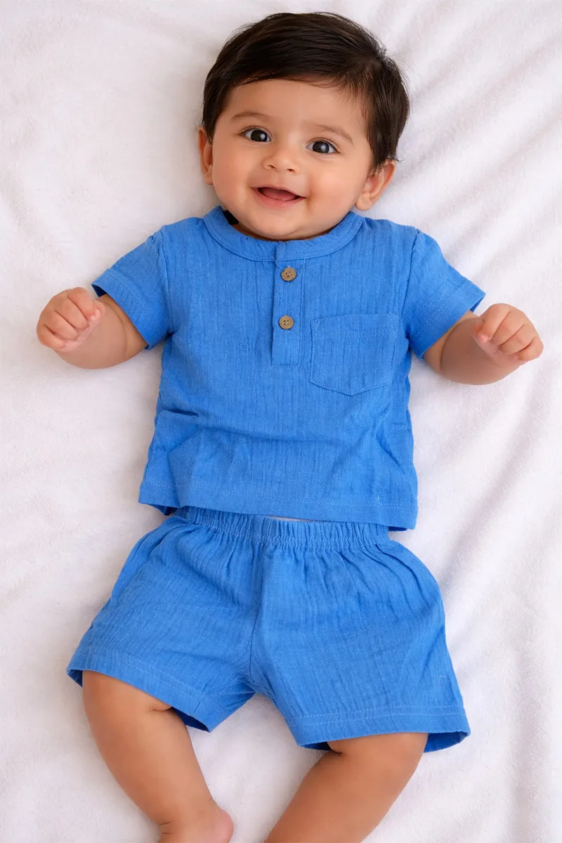 Cotton Solid T-Shirt with Shorts Set for Babies - Blue CLJBCL0024BLU1218M